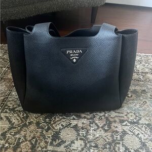 Prada Black Textured Leather Tote